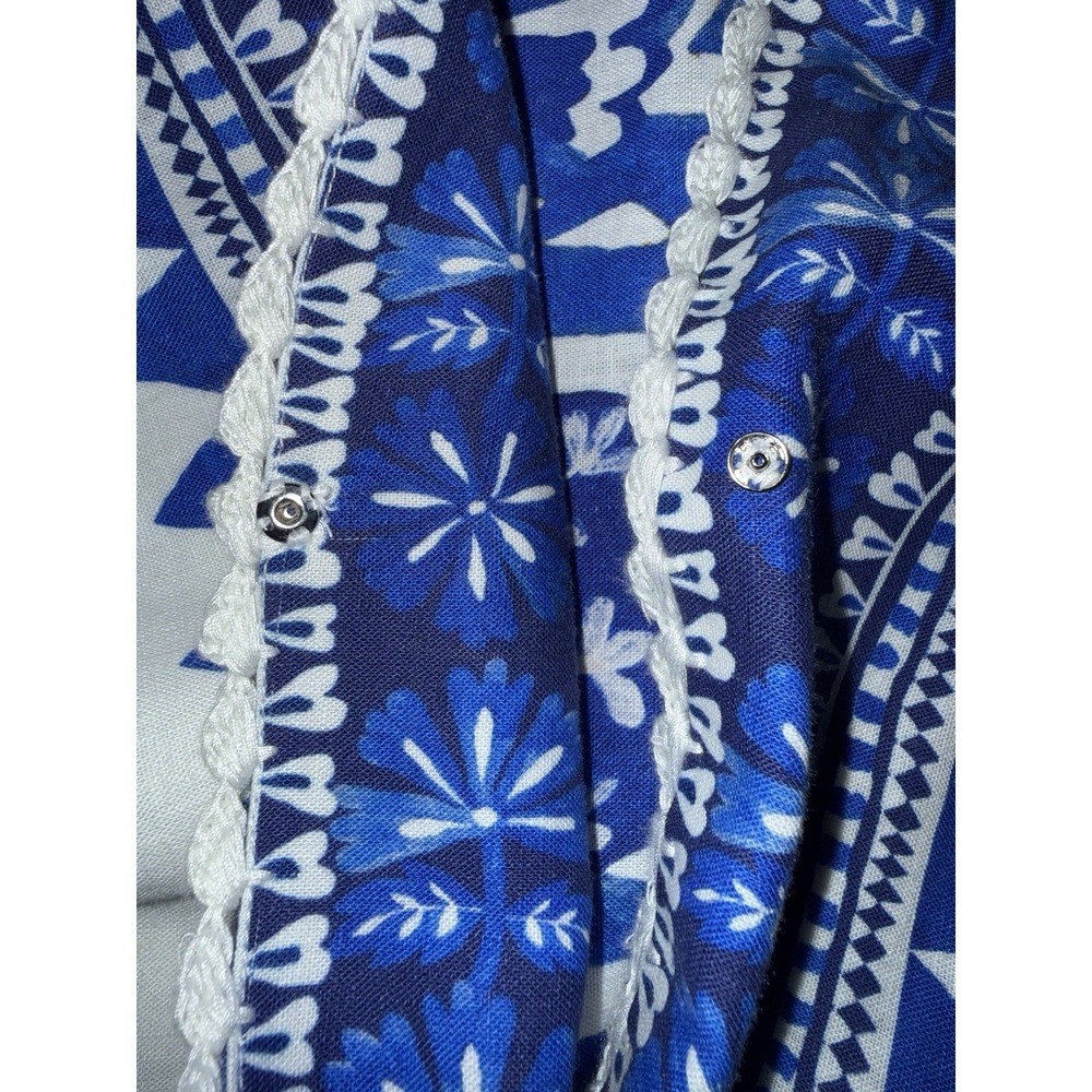 Farm Rio Flora Tapestry Blue White Linen-Blend Maxi Dress Size L Ballon Sleeve - Picture 7 of 16